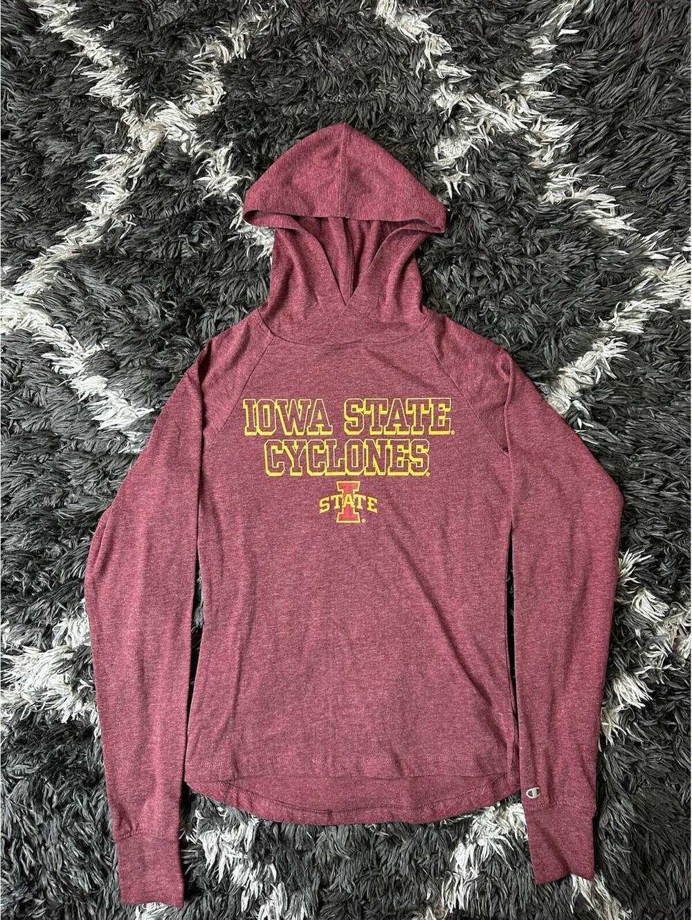 Champion Iowa State Cyclones Lightweight Hoodie Shirt Womens XS Heather Maroon